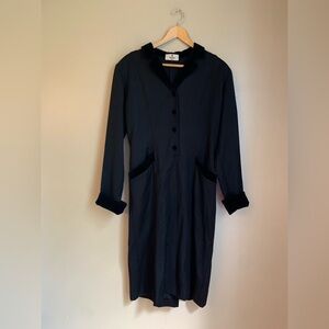 Bugia italia wool dress, black vintage velvet details classic made in italy